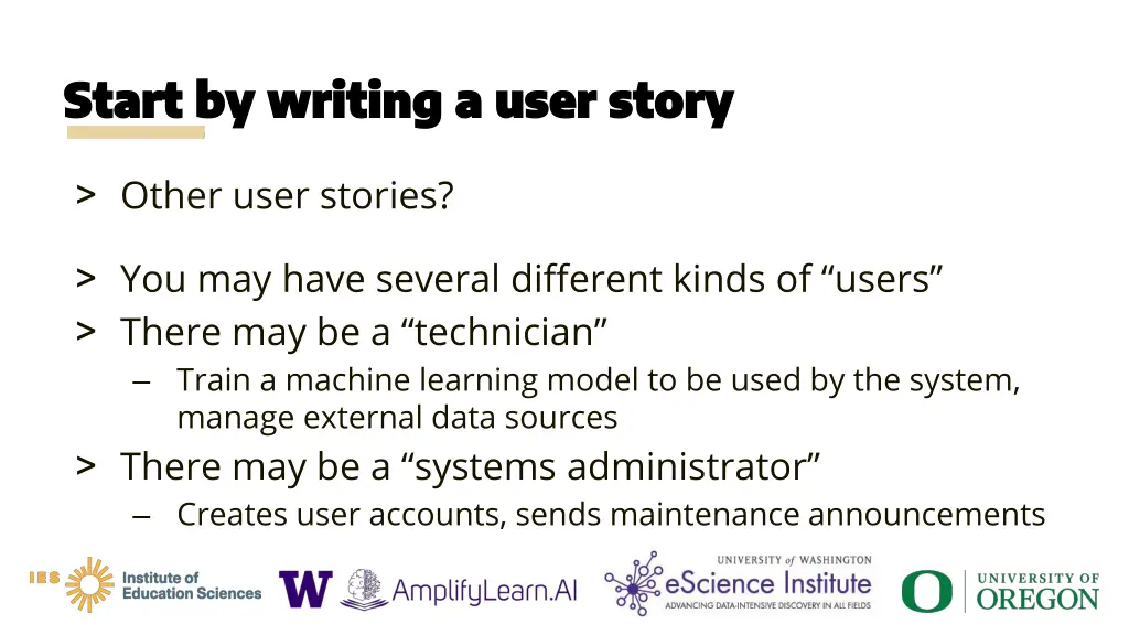 start by writing a user story start by writing 15