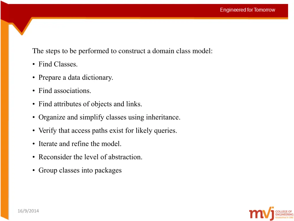 the steps to be performed to construct a domain