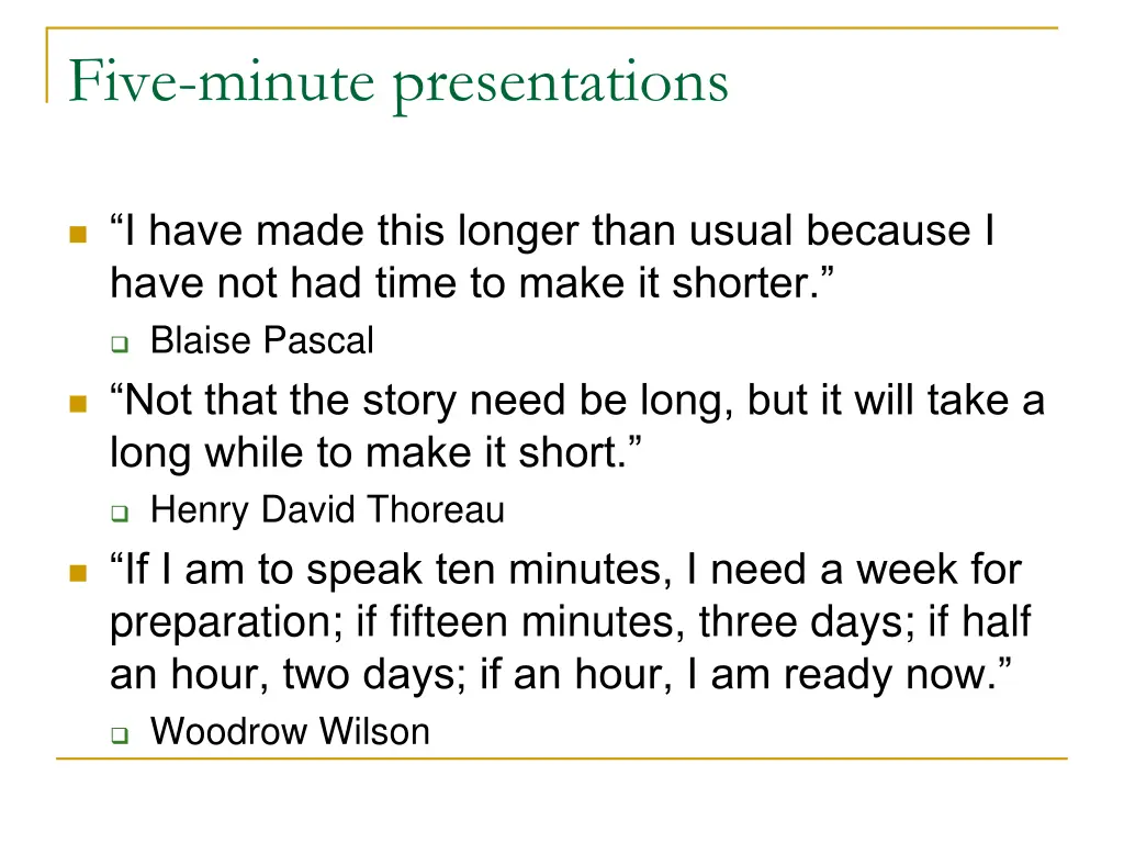 five minute presentations