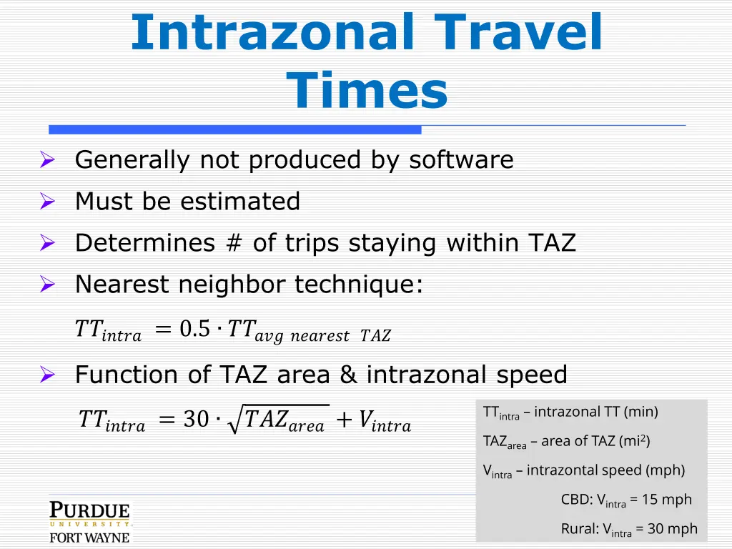 intrazonal travel times