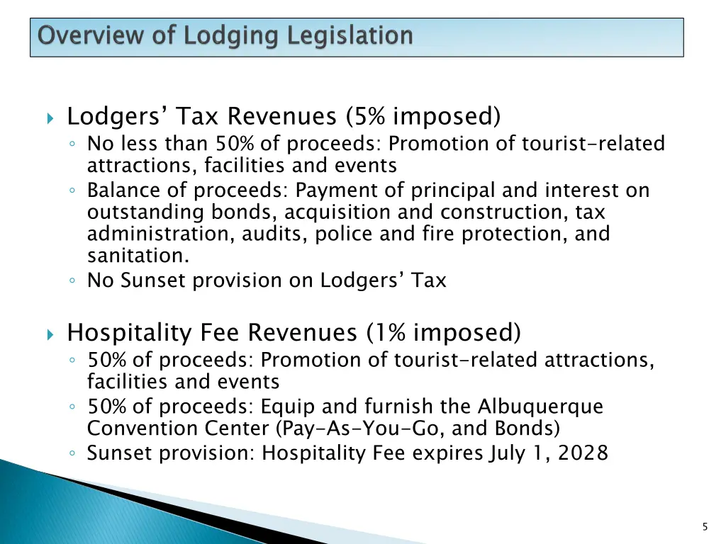 lodgers tax revenues 5 imposed no less than