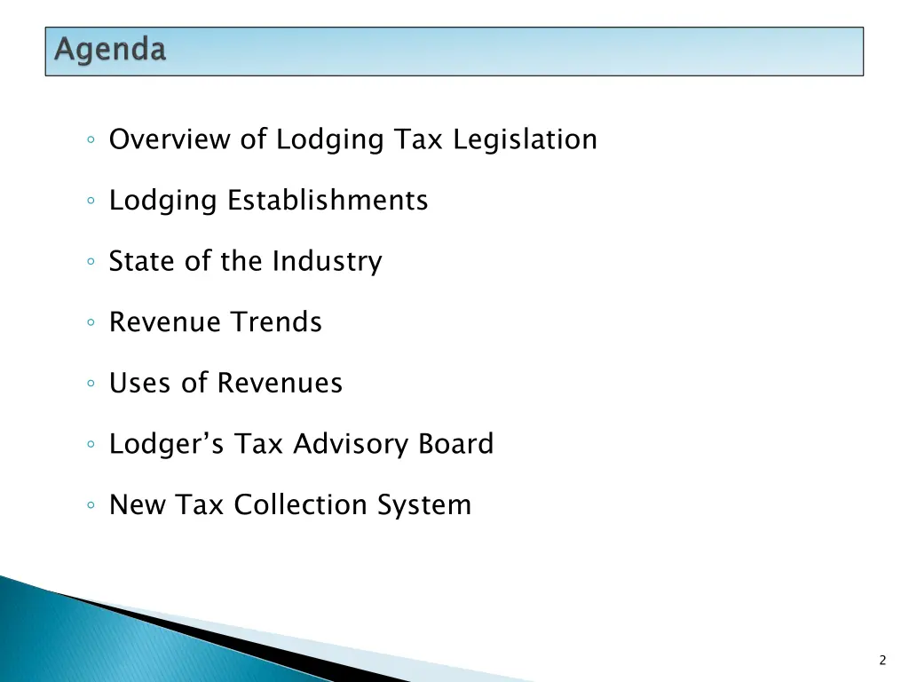 overview of lodging tax legislation