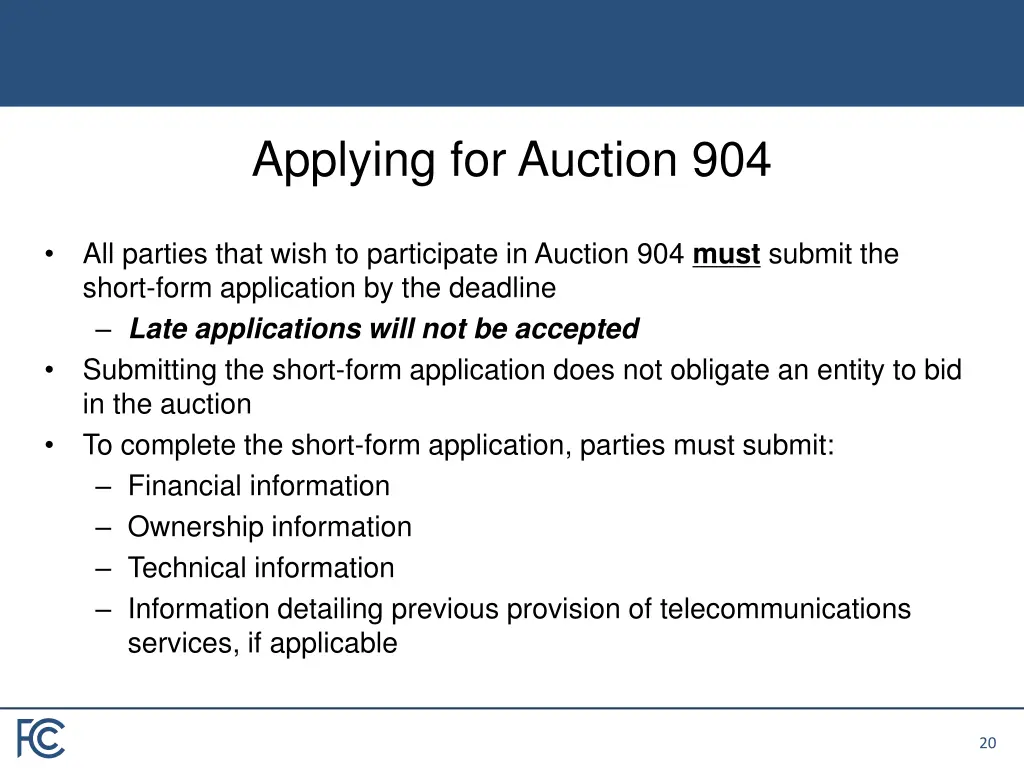 applying for auction 904