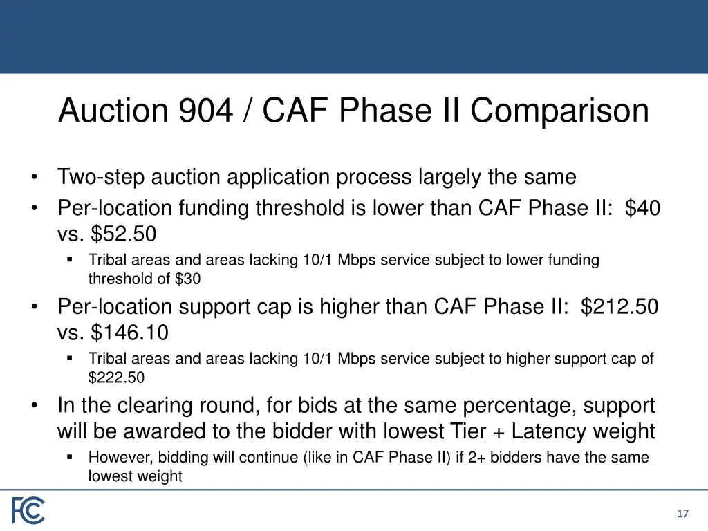 auction 904 caf phase ii comparison