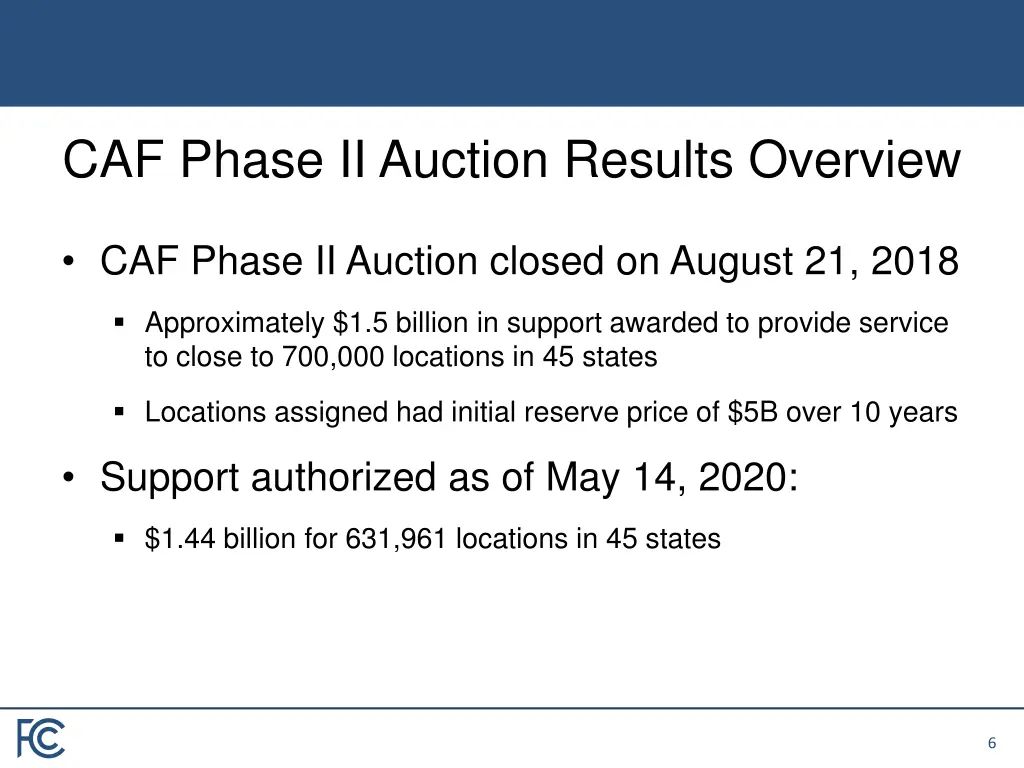 caf phase ii auction results overview