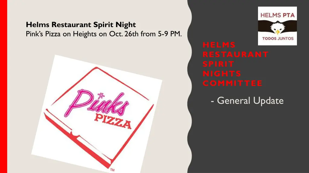 helms restaurant spirit night pink s pizza