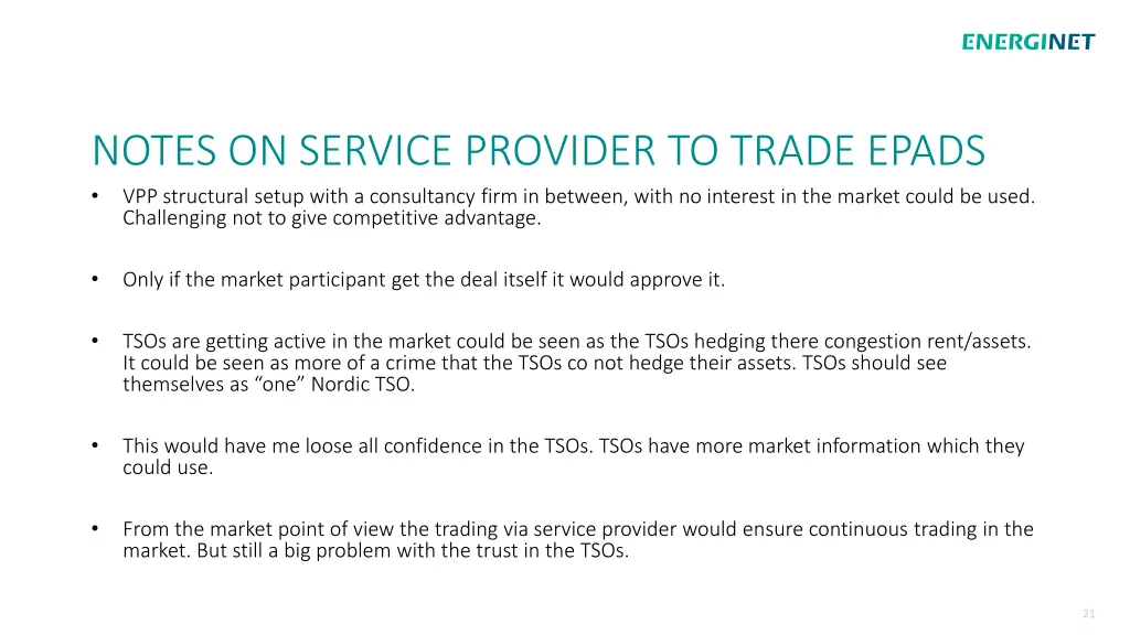 notes on service provider to trade epads