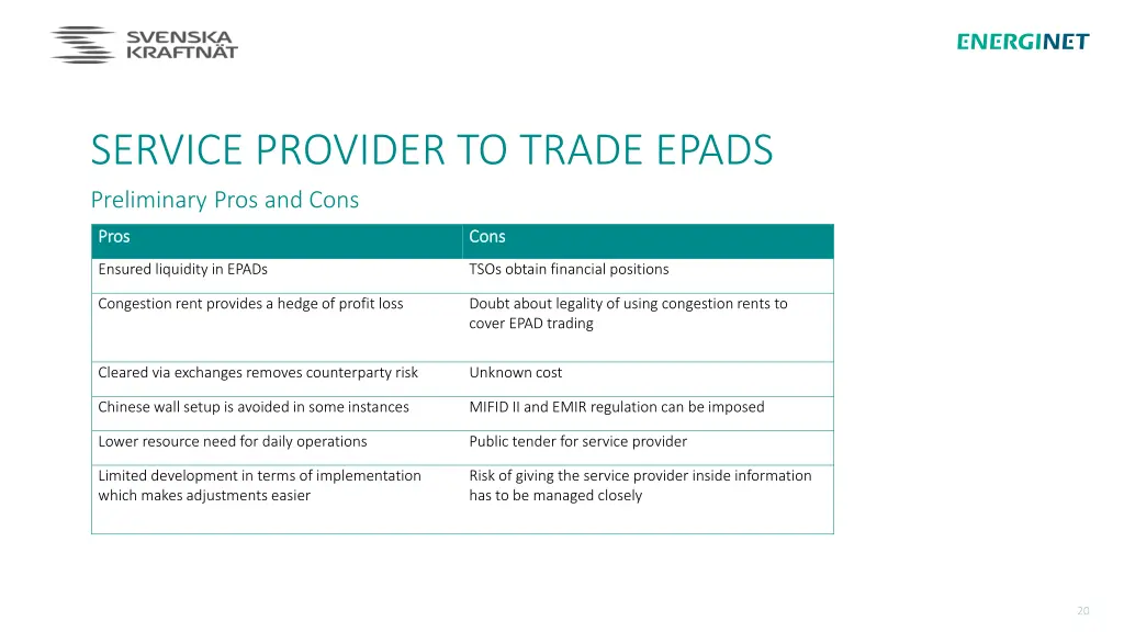 service provider to trade epads preliminary pros