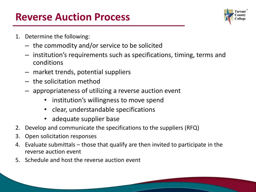 reverse auction process