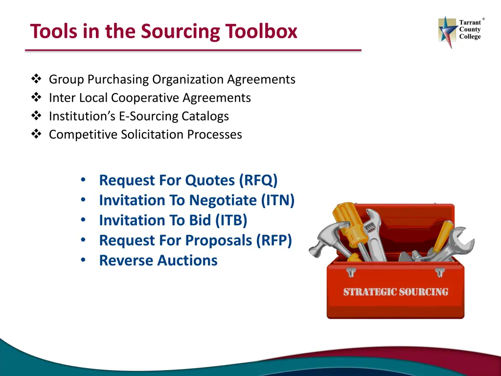 tools in the sourcing toolbox