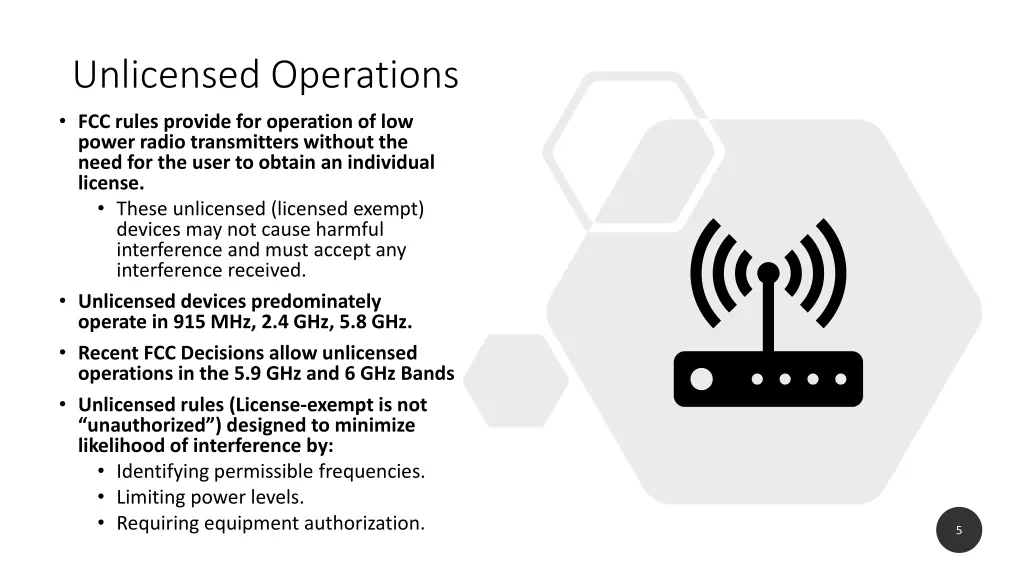 unlicensed operations fcc rules provide