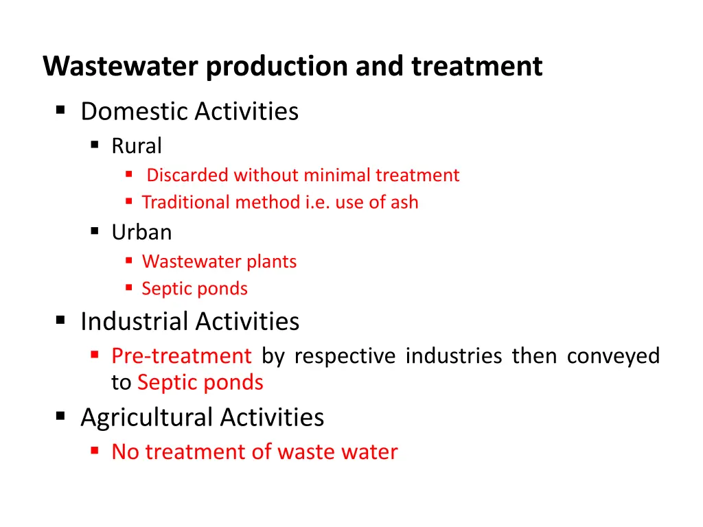 wastewater production and treatment domestic