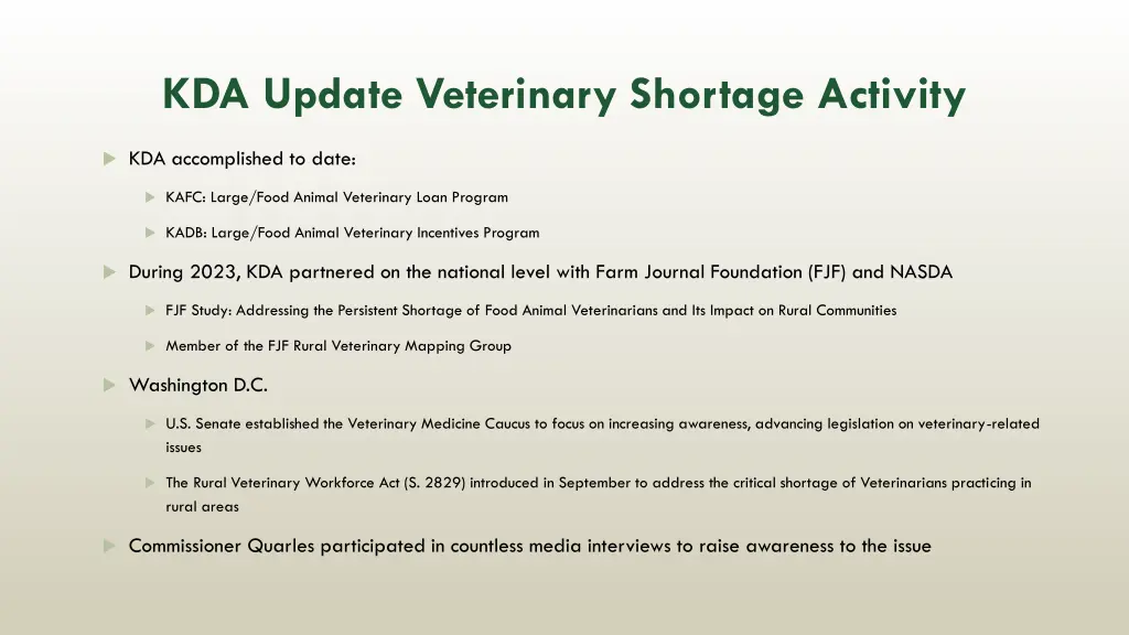 kda update veterinary shortage activity 1