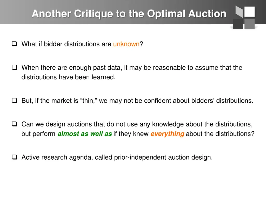 another critique to the optimal auction