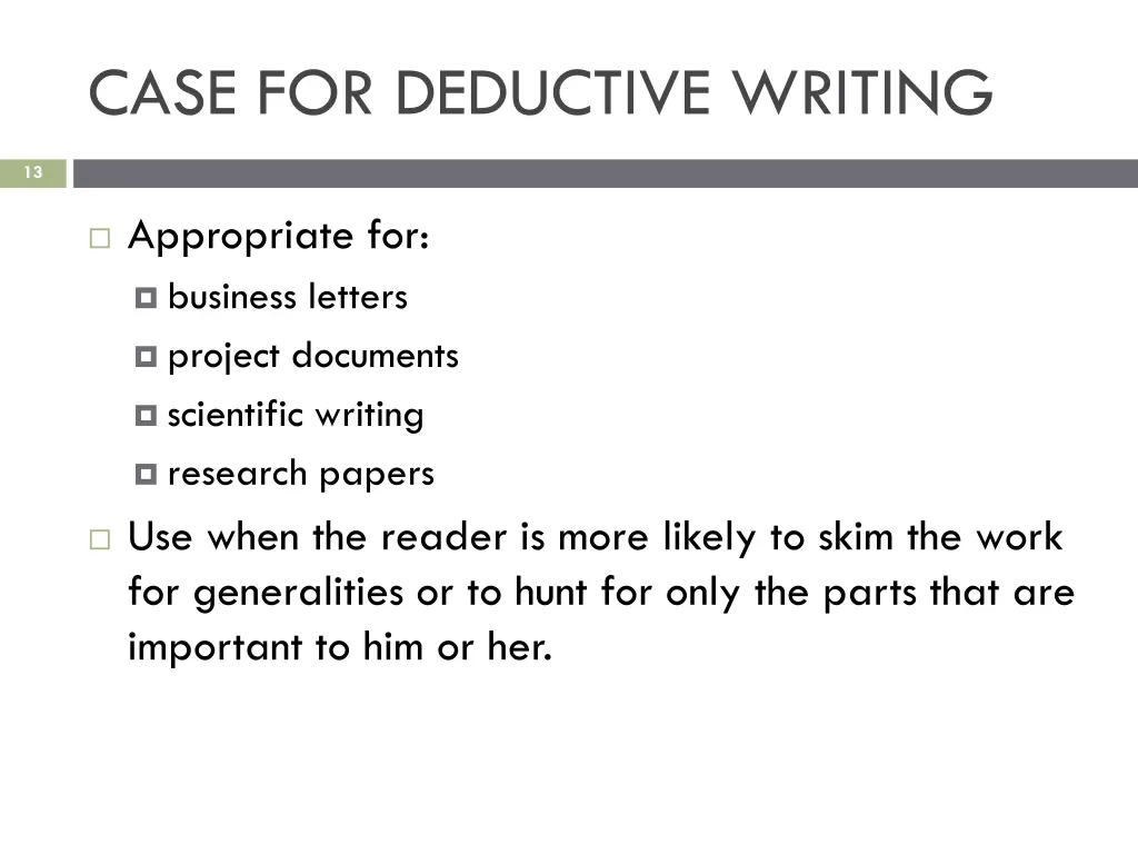 case for deductive writing