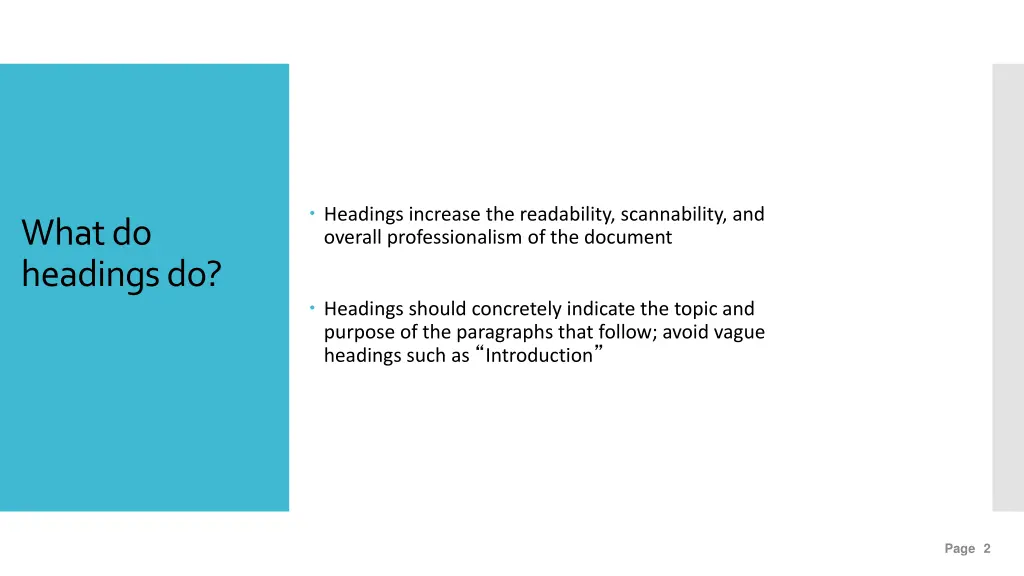 headings increase the readability scannability