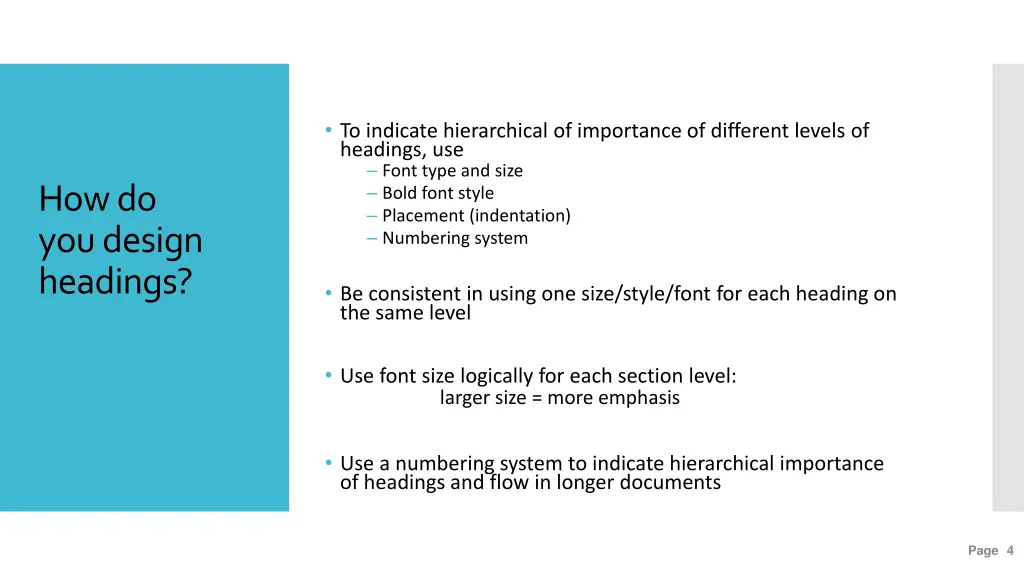 to indicate hierarchical of importance