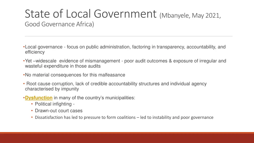 state of local government mbanyele may 2021 good