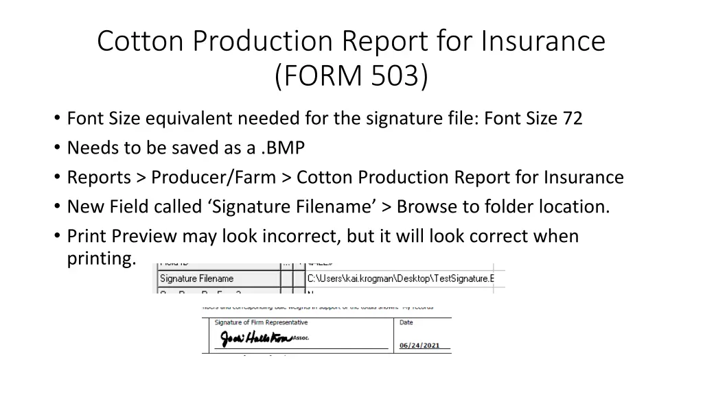 cotton production report for insurance form 503