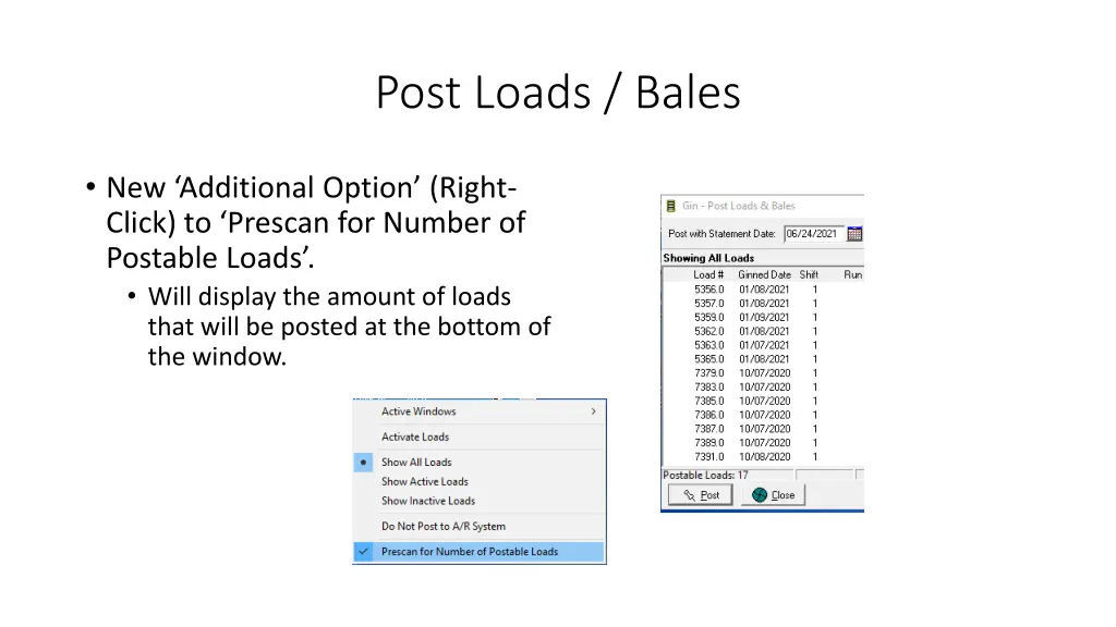 post loads bales