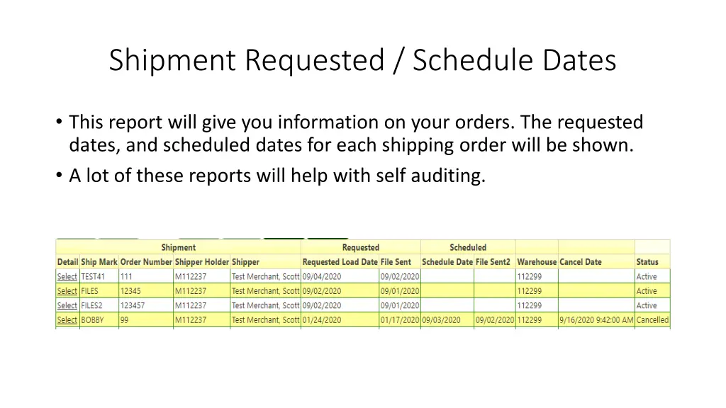 shipment requested schedule dates