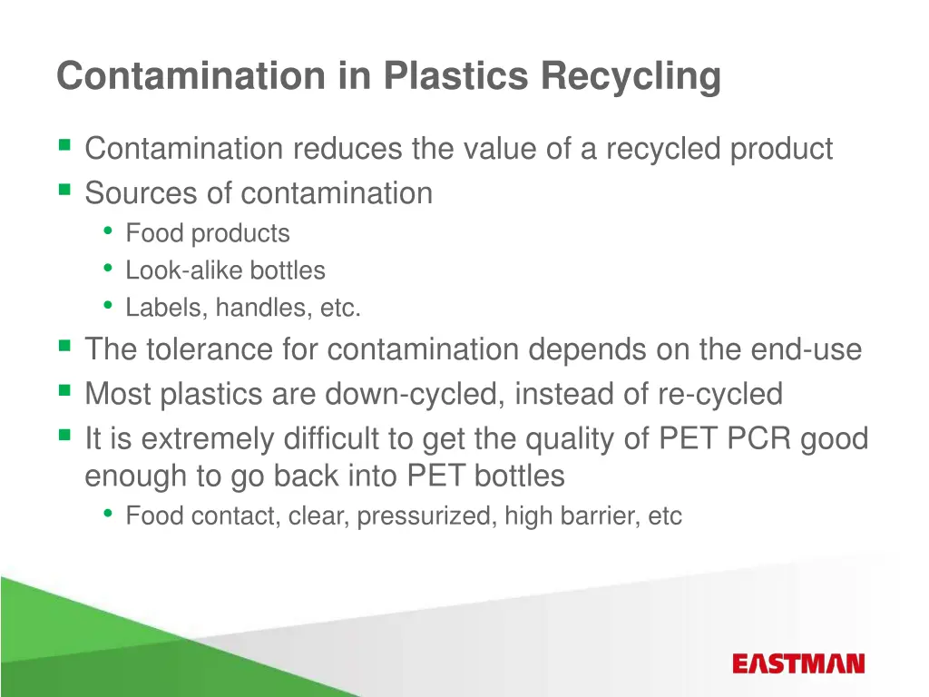 contamination in plastics recycling