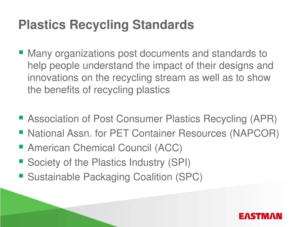 plastics recycling standards