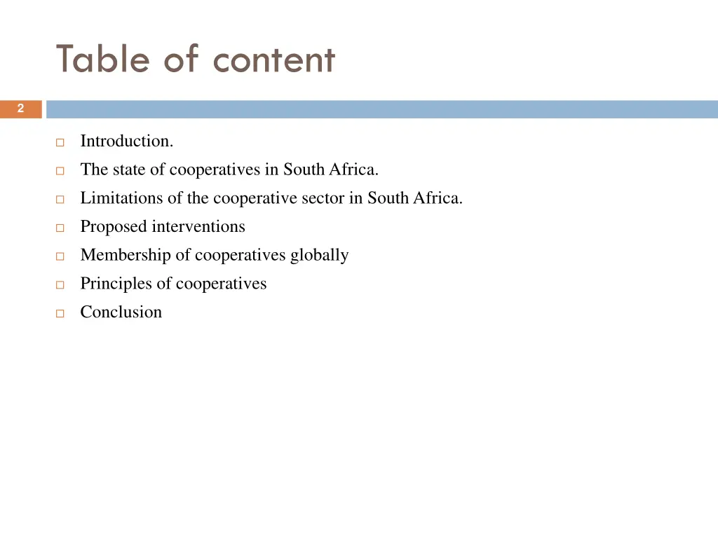 table of content