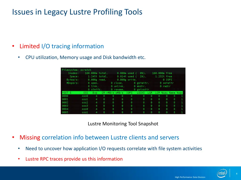 issues in legacy lustre profiling tools