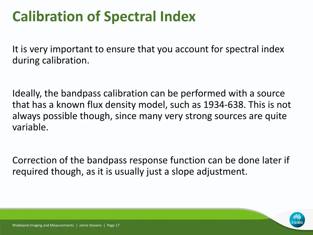 calibration of spectral index