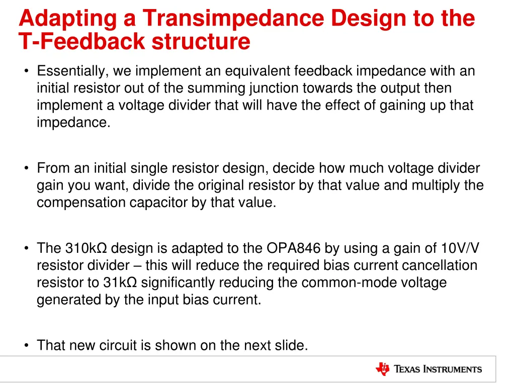 adapting a transimpedance design