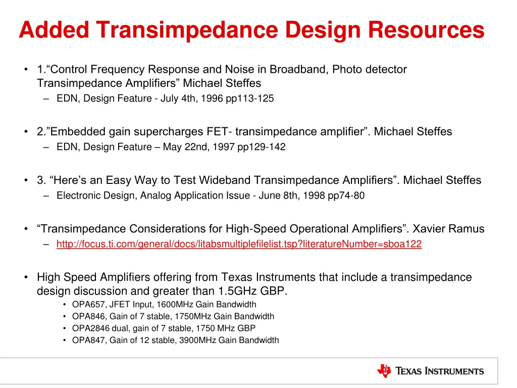 added transimpedance design resources