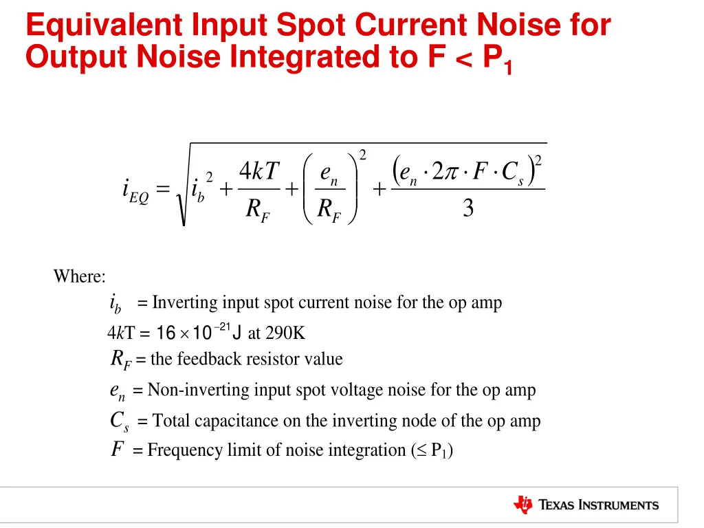 equivalent input spot current noise for output