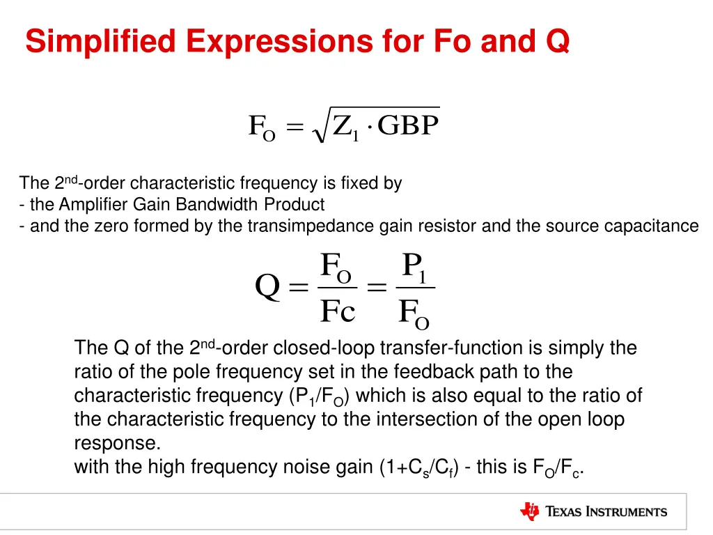 simplified expressions for fo and q