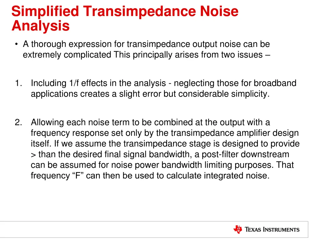 simplified transimpedance noise analysis