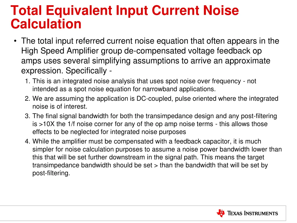 total equivalent input current noise calculation