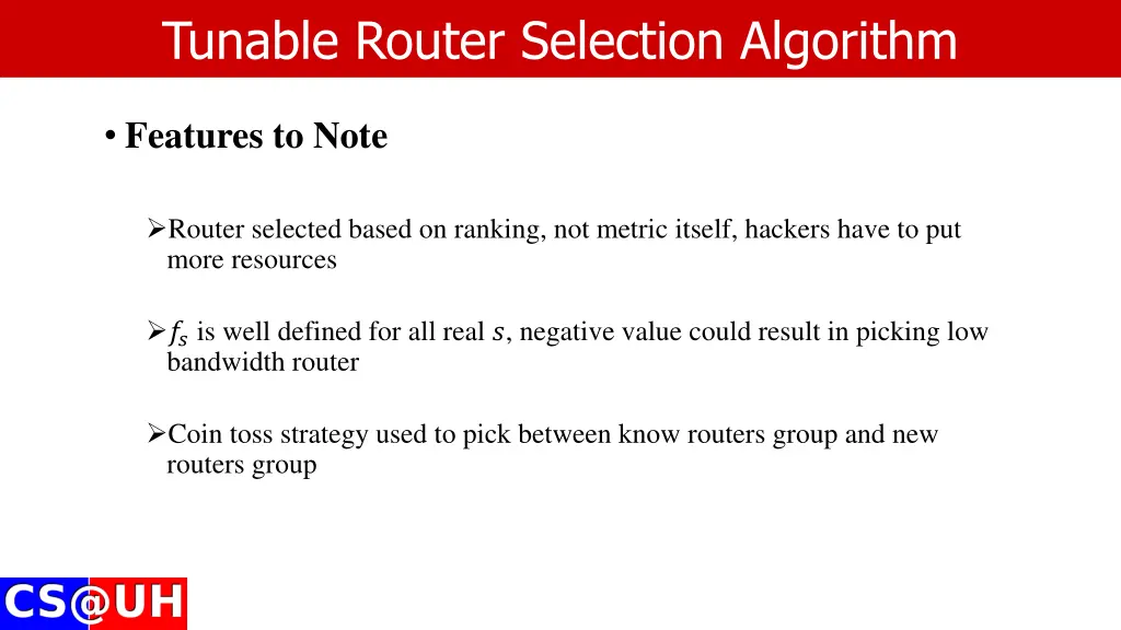 tunable router selection algorithm 2