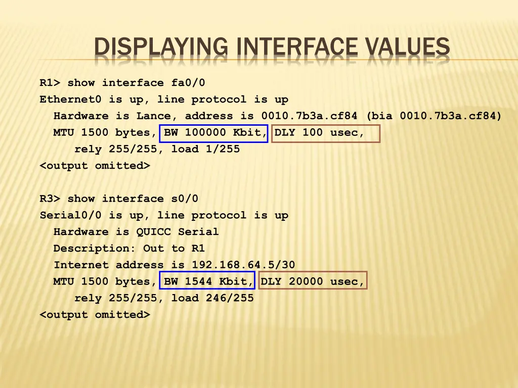 displaying interface values