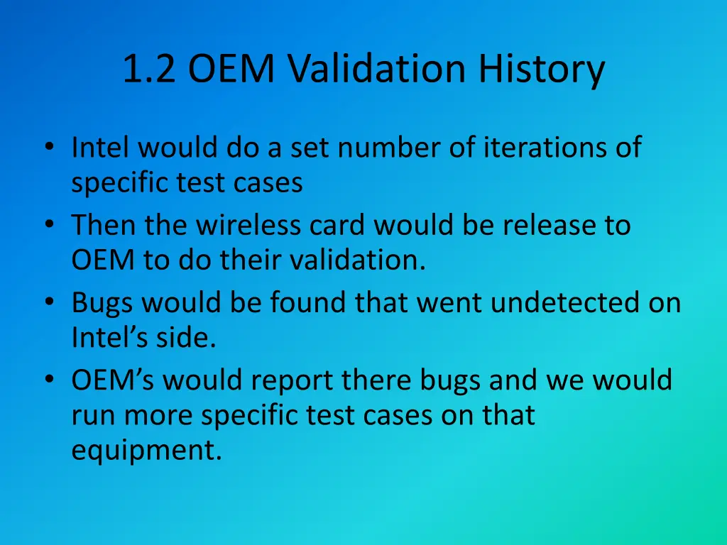 1 2 oem validation history