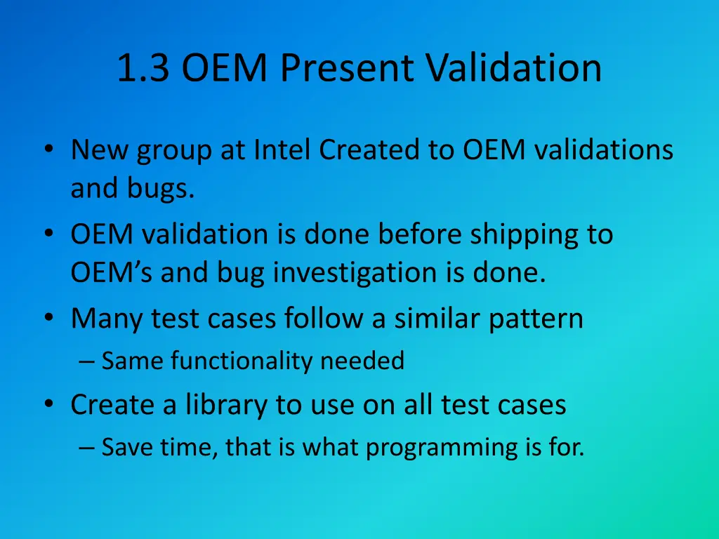 1 3 oem present validation