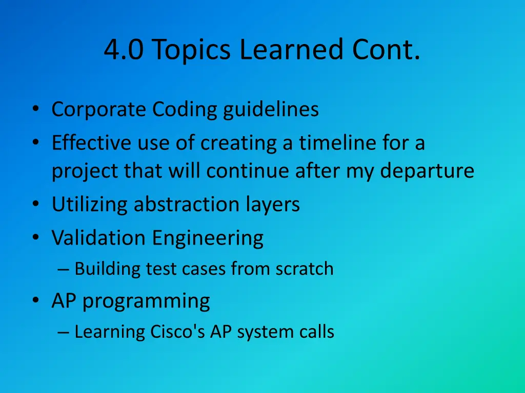 4 0 topics learned cont 2