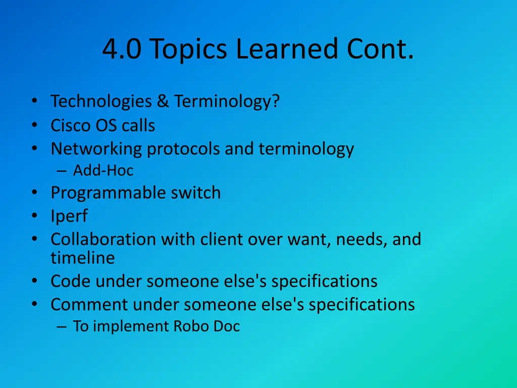 4 0 topics learned cont