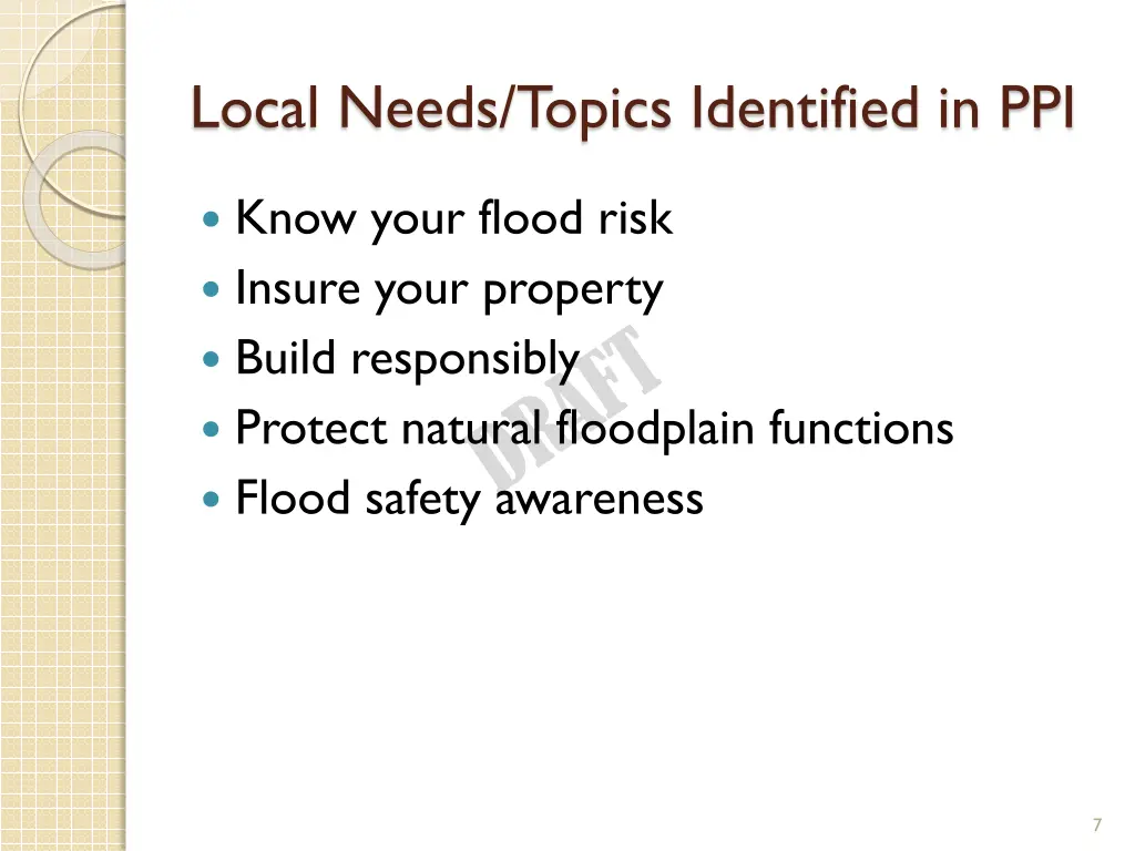 local needs topics identified in ppi