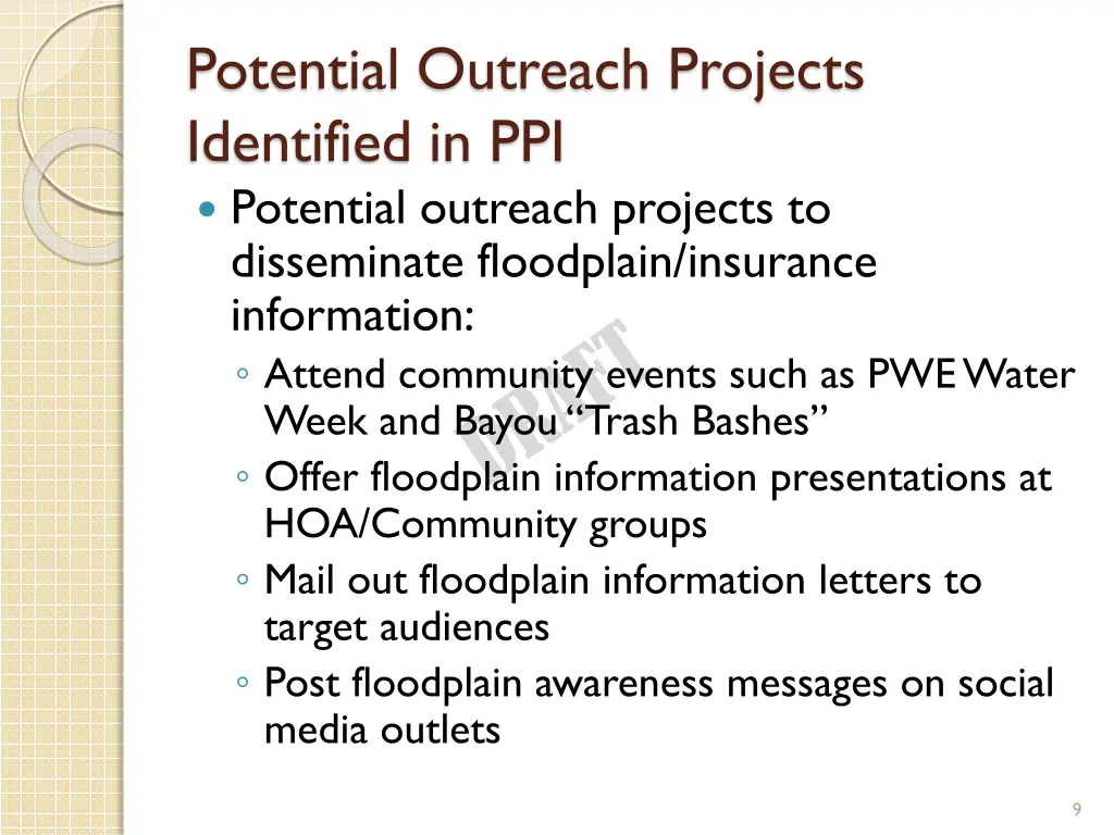 potential outreach projects identified