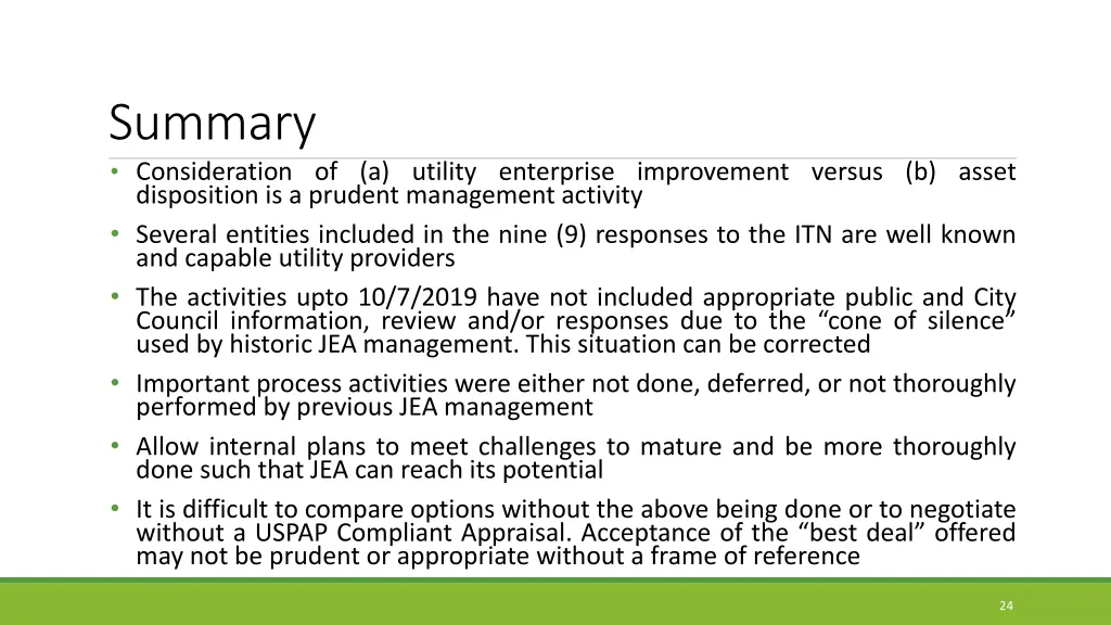 summary consideration of a utility enterprise