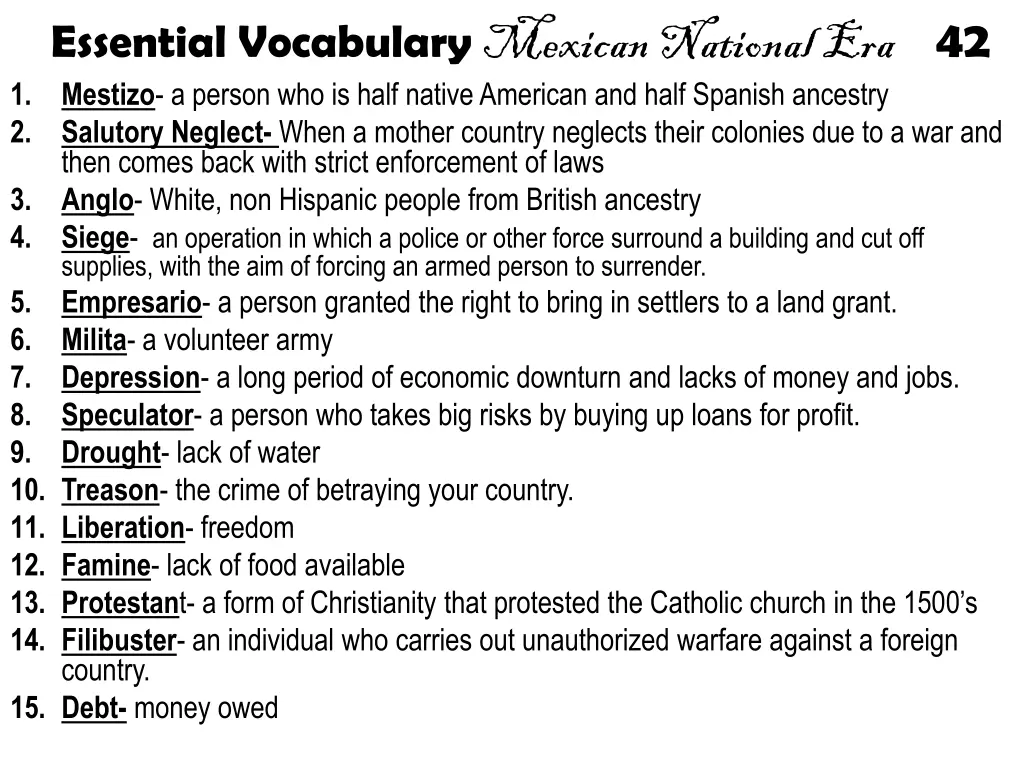 essential vocabulary mexican national