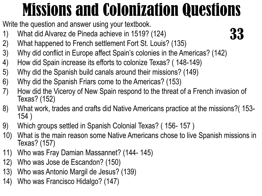 missions and colonization questions write