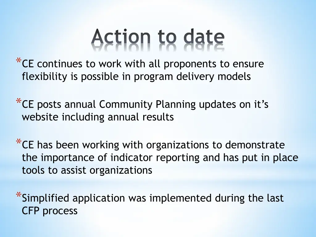 action to date 3