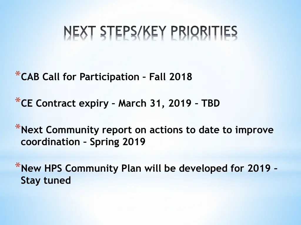 next steps key priorities 1