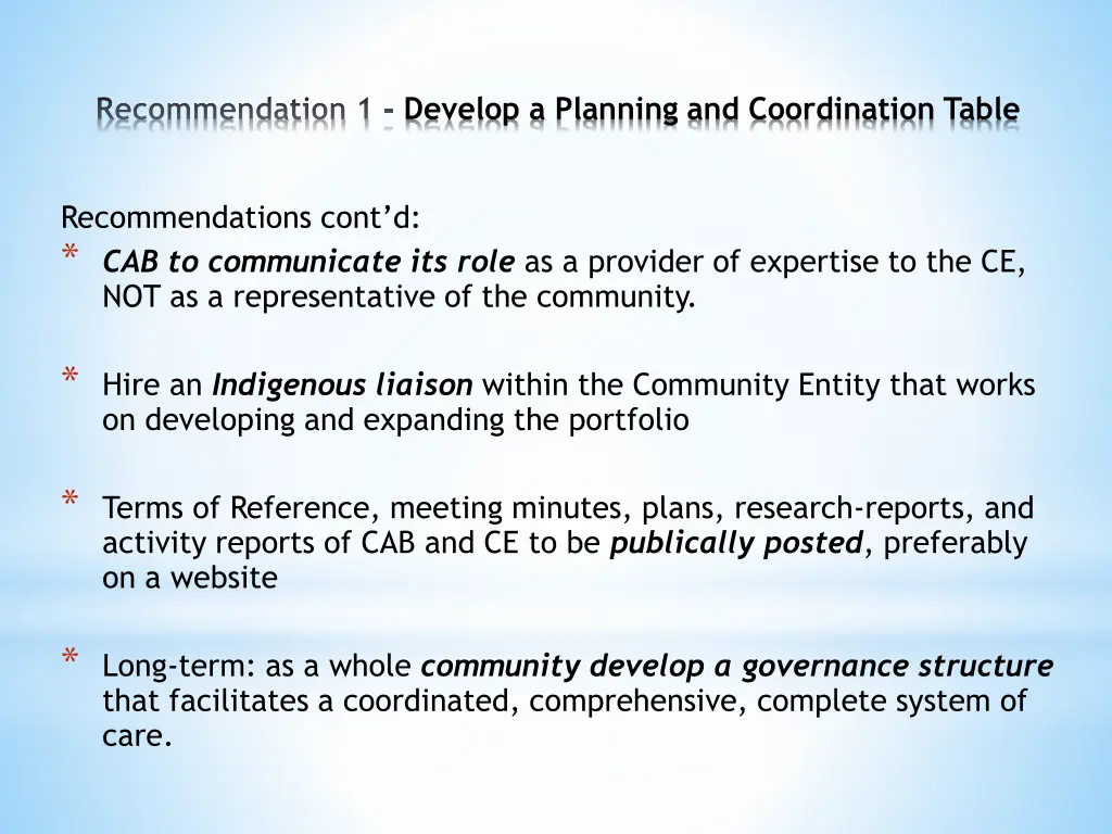 recommendation 1 develop a planning 1